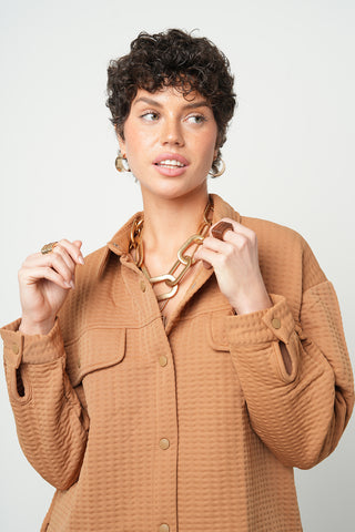 Kadın Çift Cepli Camel Rengi Gömlek