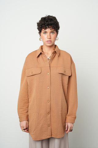 Kadın Çift Cepli Camel Rengi Gömlek