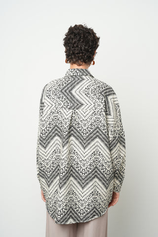 Kadın Siyah-Krem Karışık Desenli Oversize Kesim Gömlek