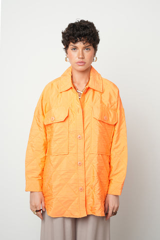 Kadın Çift Cepli Turuncu Renk Oversize Kalıp Gömlek-Ceket