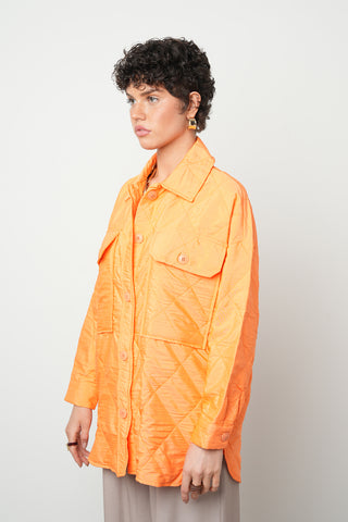 Kadın Çift Cepli Turuncu Renk Oversize Kalıp Gömlek-Ceket