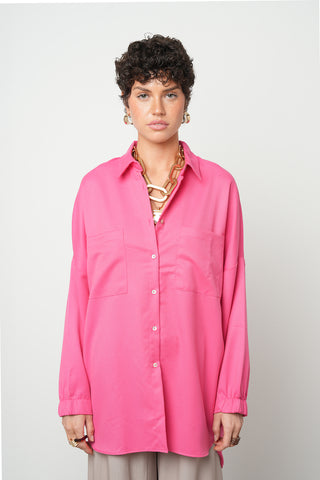 Kadın Düz Renk Tek Cepli Oversize Kesim Gömlek