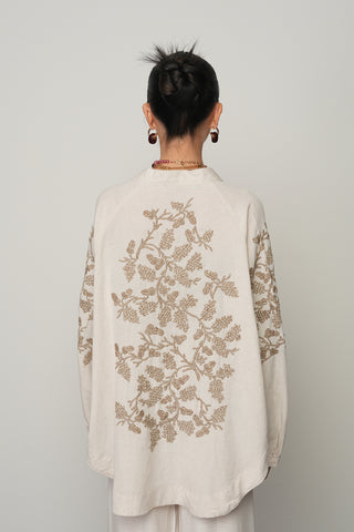 Kadın Sırt ve Kol İşlemeli Bohem Tarz Natur Oversize Kimono