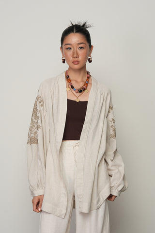 Kadın Sırt ve Kol İşlemeli Bohem Oversize Kimono