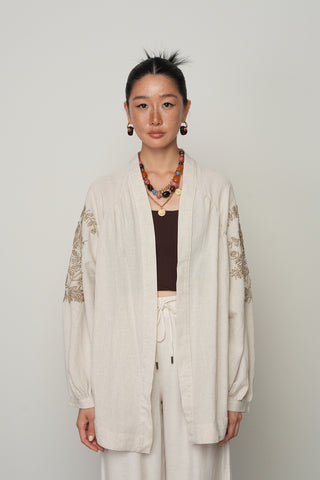 Kadın Sırt ve Kol İşlemeli Bohem Oversize Kimono