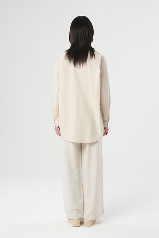 Kadın Etnik Yaprak Nakışlı Pamuk Keten Oversize Gömlek