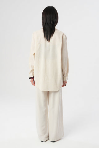 Kadın Kahverengi Yapraklı Nakış İşlemeli Pamuk Keten Karışımlı Oversize Gömlek