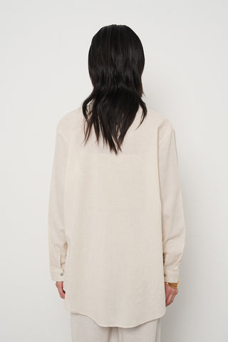 Kadın Büyük Çiçek Nakışlı Pamuk Keten Karışımlı Oversize Gömlek