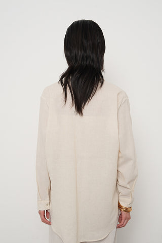 Kadın Nakış İşlemeli Pamuk Keten Karışımlı Oversize Gömlek