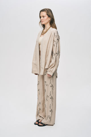 Kadın Arkası Ve Yanı Boncuk İşlemeli Oversize Kimono