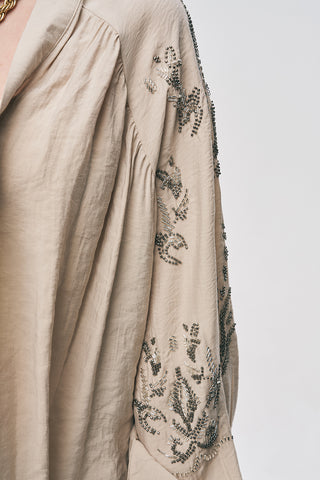 Kadın Arkası Ve Yanı Boncuk İşlemeli Oversize Kimono