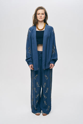 Kadın Arkası Ve Yanı Boncuk İşlemeli Oversize Kimono