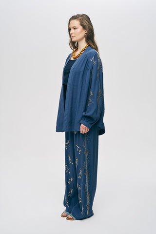 Kadın Arkası Ve Yanı Boncuk İşlemeli Oversize Kimono