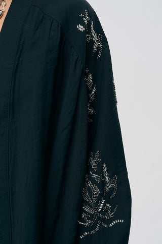 Kadın Arkası Ve Yanı Boncuk İşlemeli Oversize Kimono