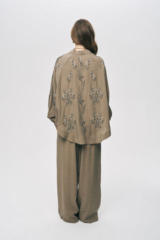 Kadın Arkası Ve Yanı Boncuk İşlemeli Oversize Kimono
