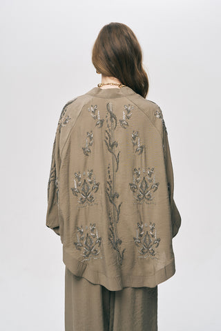 Kadın Arkası Ve Yanı Boncuk İşlemeli Oversize Kimono