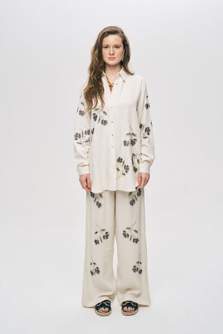 Kadın Natur Boncuk İşlemeli Ve Nakışlı Oversize Gömlek