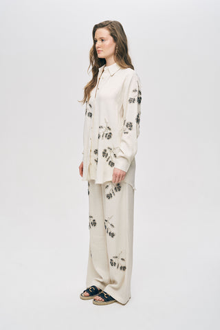 Kadın Natur Boncuk İşlemeli Ve Nakışlı Oversize Gömlek