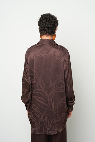 Kadın Çikolata Kahve Desenli %100 Viskon Oversize Gömlek