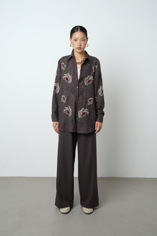 Kadın Nakış Ve Boncuk İşlemeli Oversize Kesim Gömlek