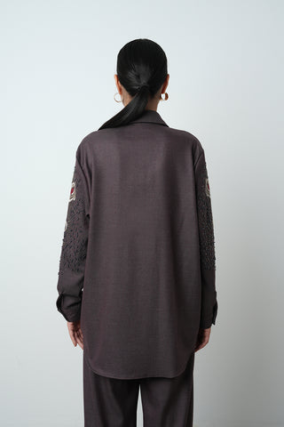 Kadın Nakış Ve Boncuk İşlemeli Oversize Kesim Gömlek