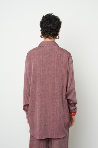 Kadın Robası Taş İşlemeli Bordo Renk Oversize Kesim Gömlek