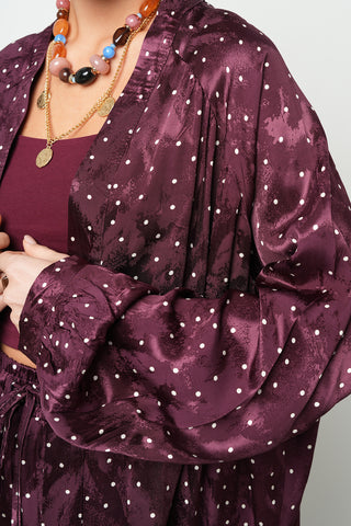 Kadın Bordo Puantiye Desenli Standart Beden Kimono