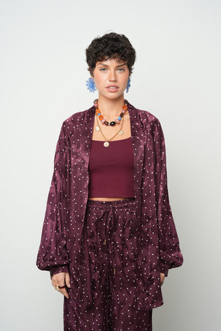 Kadın Bordo Puantiye Desenli Standart Beden Kimono