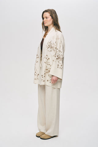 Kadın Kelebek Nakış İşlemeli Natur Kimono