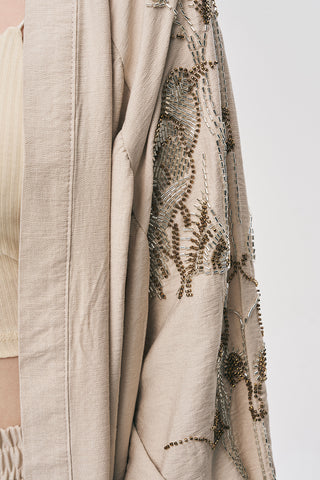 Kadın Oriental Kuş Ve Çiçek Boncuk İşlemeli Oversize Kimono