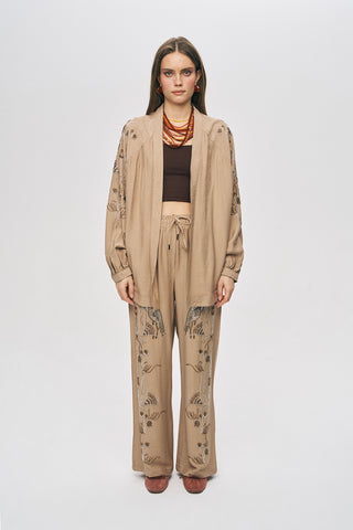 Kadın Oriental Kuş Ve Çiçek Boncuk İşlemeli Oversize Kimono