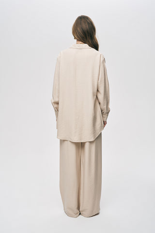 Kadın Safir Boncuk İşlemeli İpeksi Viskon Oversize Gömlek