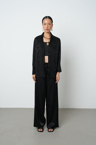 Kadın Siyah Jakarlı Halka Desenli Gold Düğmeli Gömlek