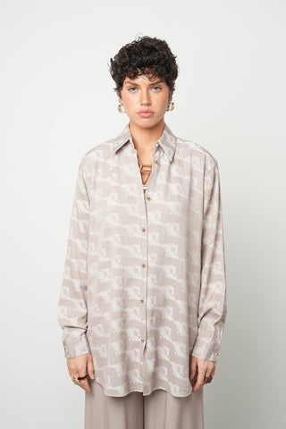 Kadın Viskon Karışımlı Etnik Desen Oversize Tunik Gömlek