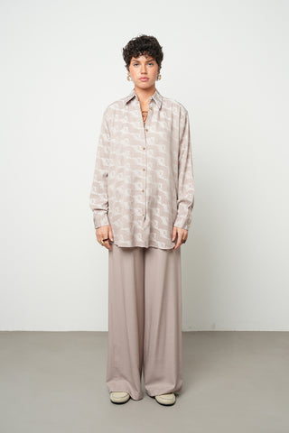 Kadın Viskon Karışımlı Etnik Desen Oversize Tunik Gömlek