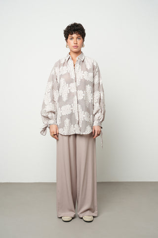 Kadın Oversize Etnik Desenli Uzun Kollu Dökümlü Gömlek