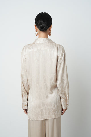 Kadın Jakar Dokulu Bağlamalı Viskon Bej Ceket