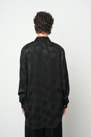 Kadın Siyah Çiçek Desenli Oversize Gömlek