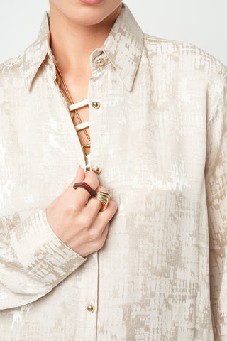 Kadın Rayon & Viskon Karışımlı İpeksi Dokulu Desenli Bej Gömlek