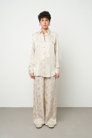 Kadın Rayon & Viskon Karışımlı İpeksi Dokulu Desenli Bej Gömlek