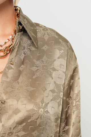 Kadın Jakar Yıldız Haki %100 Viskon İpeksi Gömlek