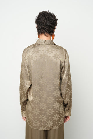 Kadın Jakar Yıldız Haki %100 Viskon İpeksi Gömlek