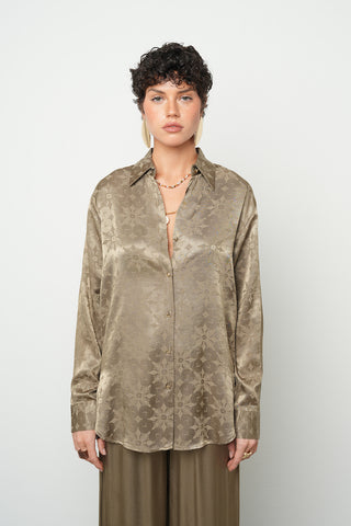Kadın Jakar Yıldız Haki %100 Viskon İpeksi Gömlek