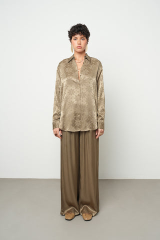 Kadın Jakar Yıldız Haki %100 Viskon İpeksi Gömlek