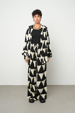 Kadın Geometrik Üçgen Desenli Modern Oversize Kimono