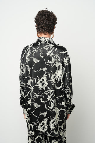Kadın Monokrom Soyut Desenli Oversize Siyah Gömlek
