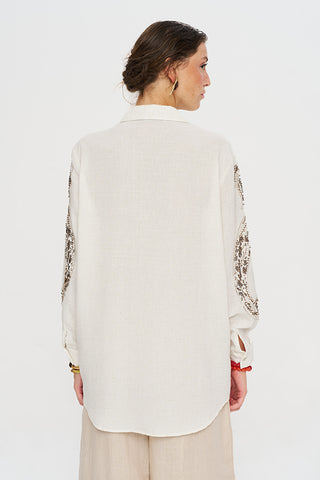 Kadın El İşlemeli Ve Pullu Oversize Gömlek