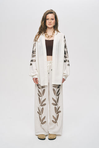 Kadın Pul Payet Yaprak İşlemeli Oversize Kimono