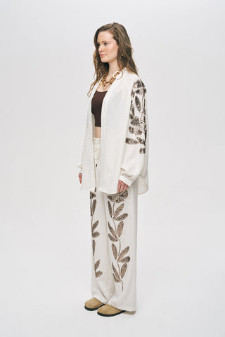 Kadın Pul Payet Yaprak İşlemeli Oversize Kimono