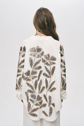 Kadın Pul Payet Yaprak İşlemeli Oversize Kimono